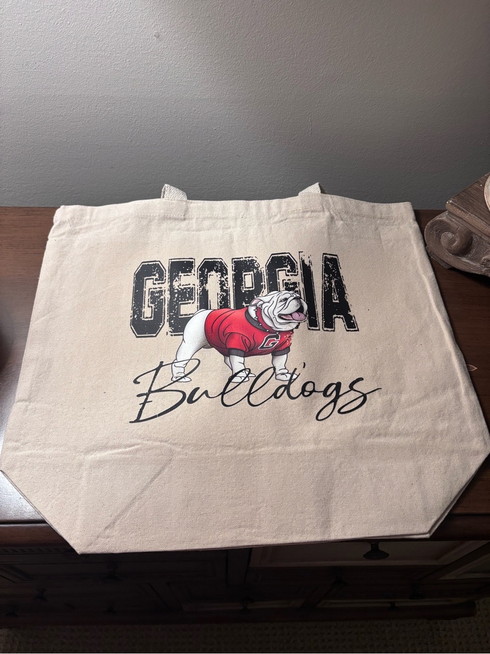 Athens Go Dawgs Georgia Bulldogs Canvas Tote Bag - Red Bulldog Design